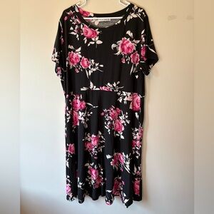 Nemidoor Floral Black and Pink Women's Short Sleeve Mini Dress, Size 22